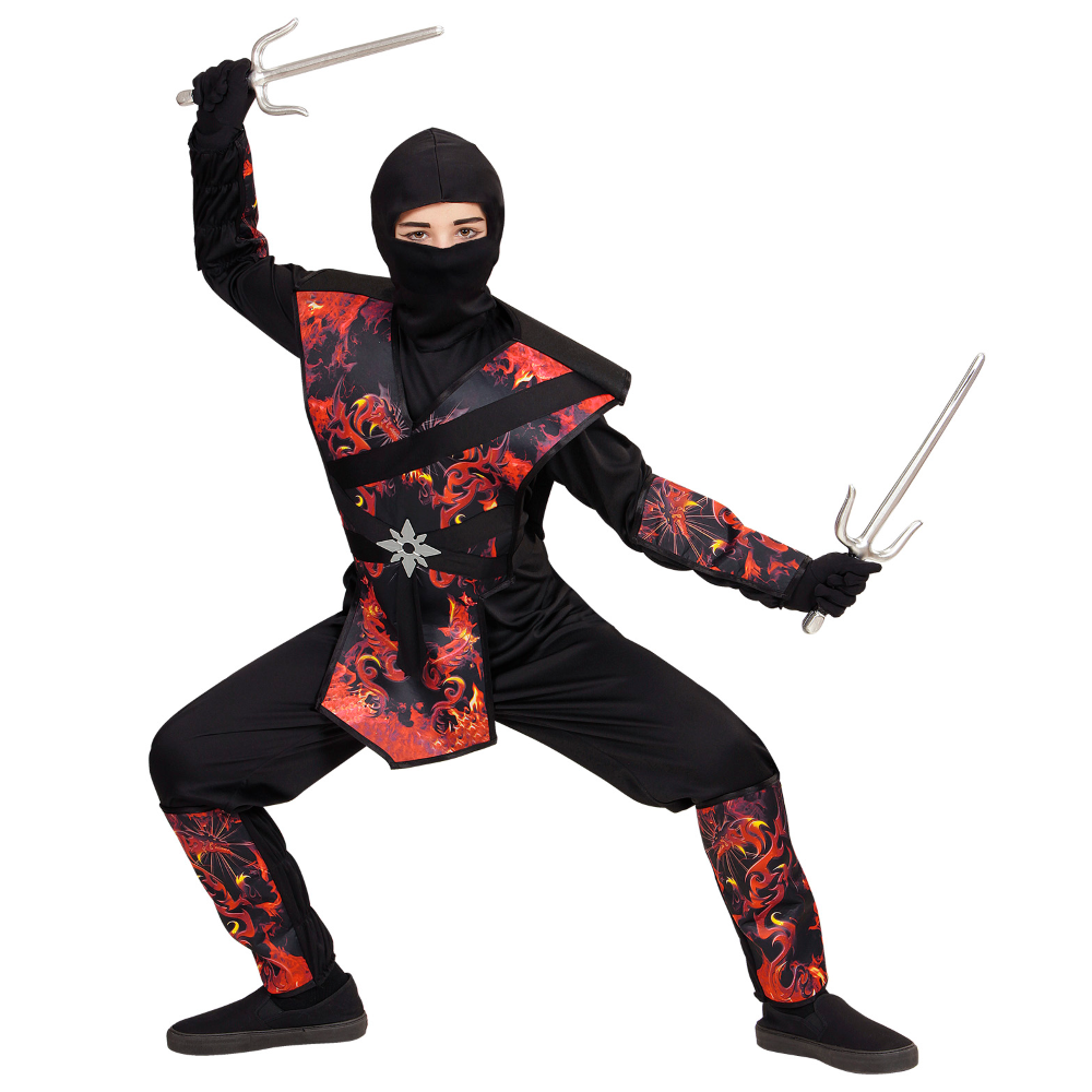 Costume Carnevale Ninja Drago in Fiamme Bambino Abito Travestimento - 0563