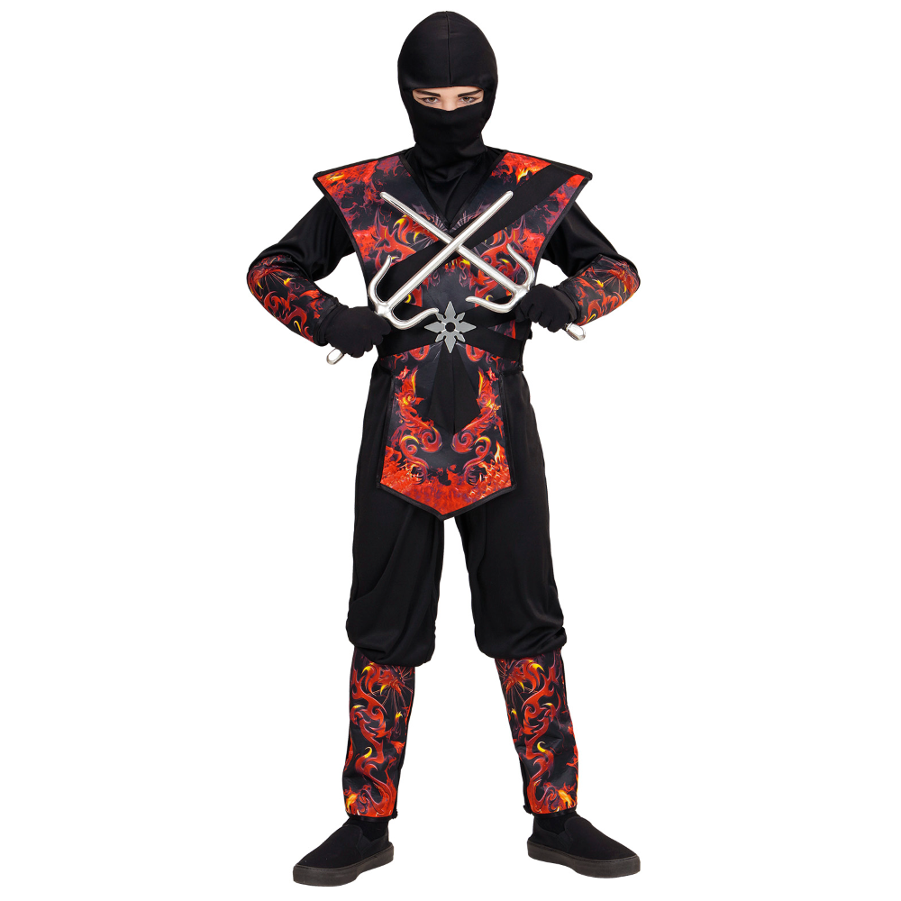 Costume Carnevale Ninja Drago in Fiamme Bambino Abito Travestimento - 0563