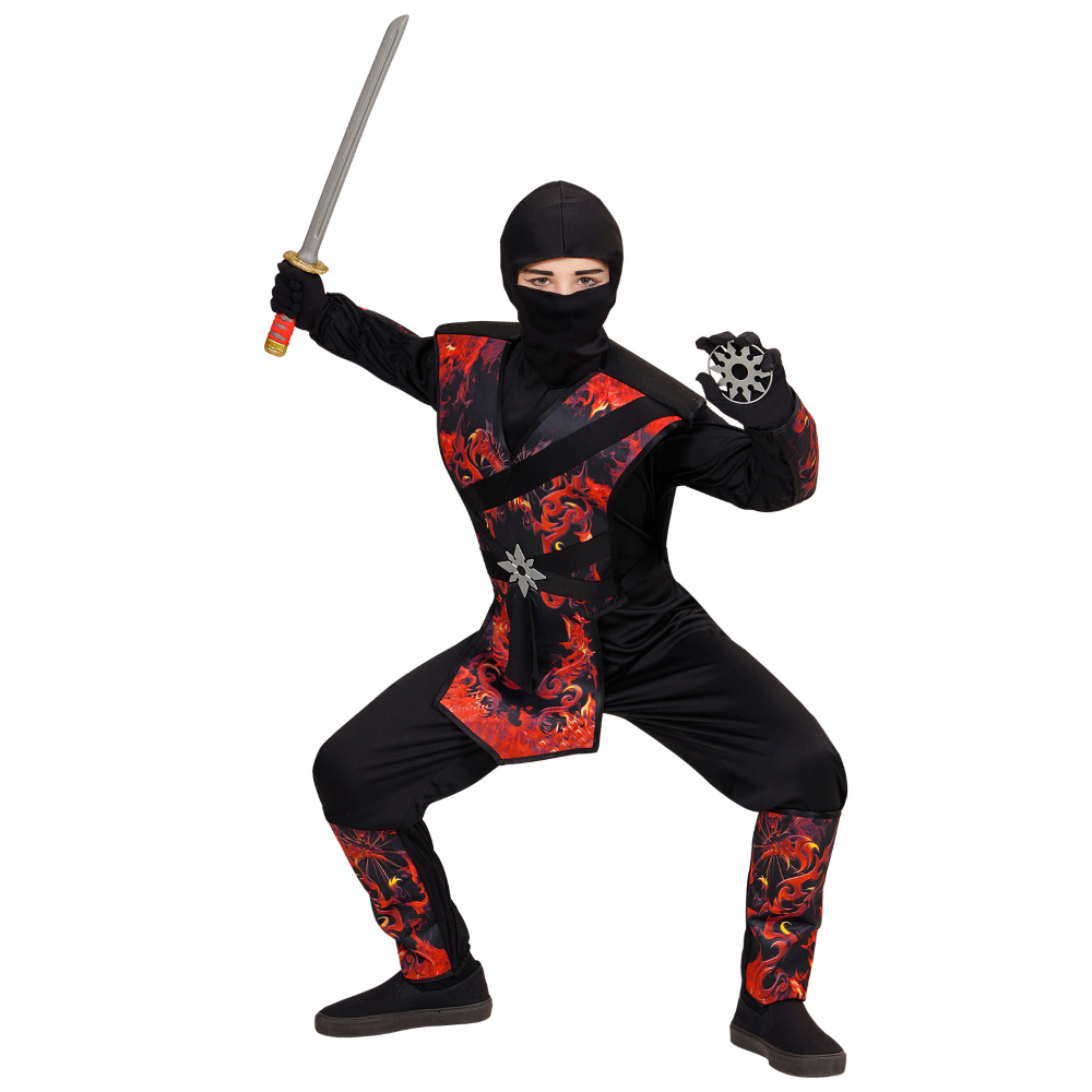 Costume Carnevale Ninja Drago in Fiamme Bambino Abito Travestimento - 0563