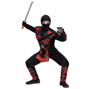 Vestito Carnevale + Accessori Ninja Drago in Fiamme Spada Giapponese Travestimento 5/7 Anni - 0563+2728q