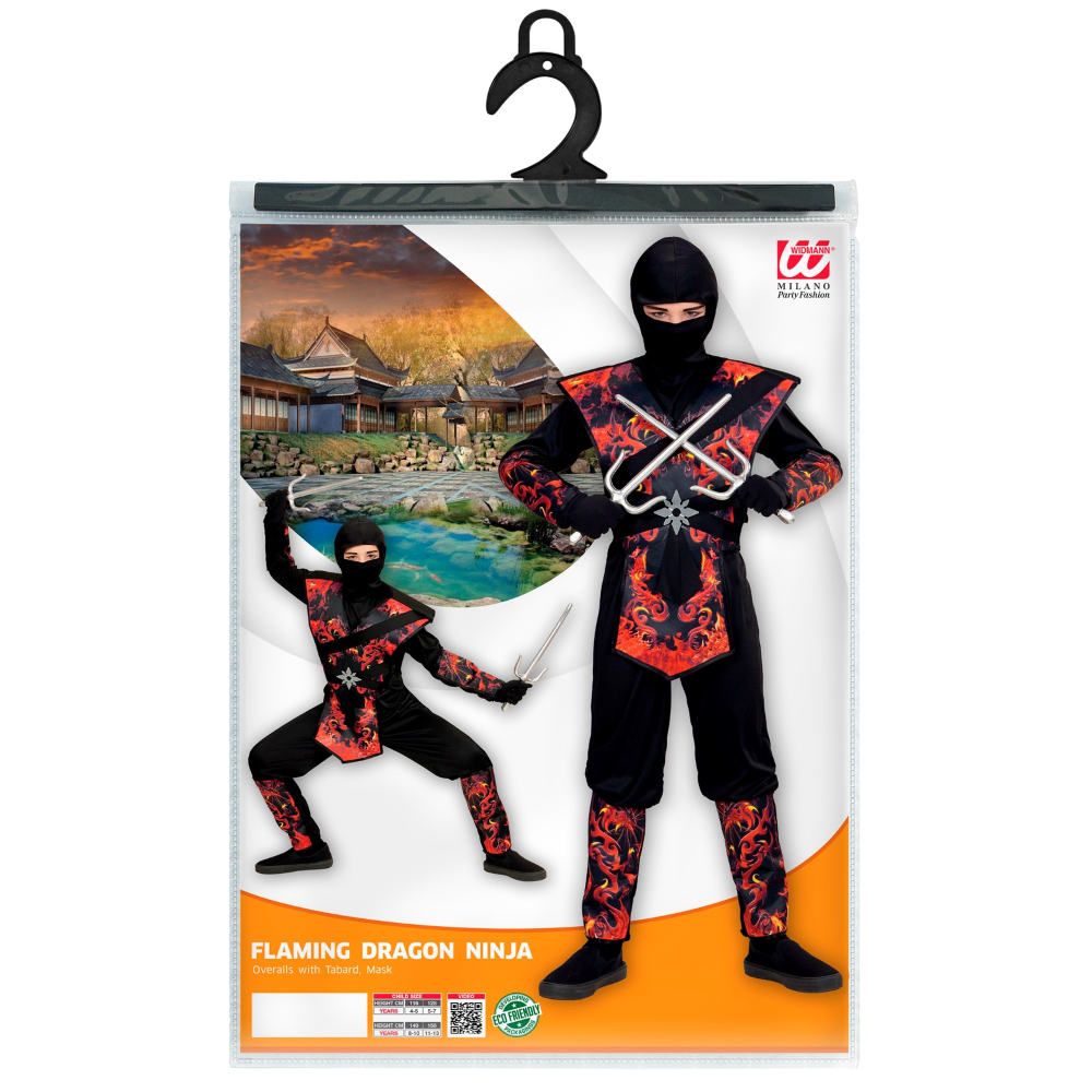 Costume Carnevale Ninja Drago in Fiamme Bambino Abito Travestimento - 0563