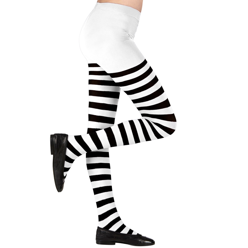 Calze Collant Rigate Bianco/nero 70 Den Accessori Travestimento Halloween Cosplay - 0122