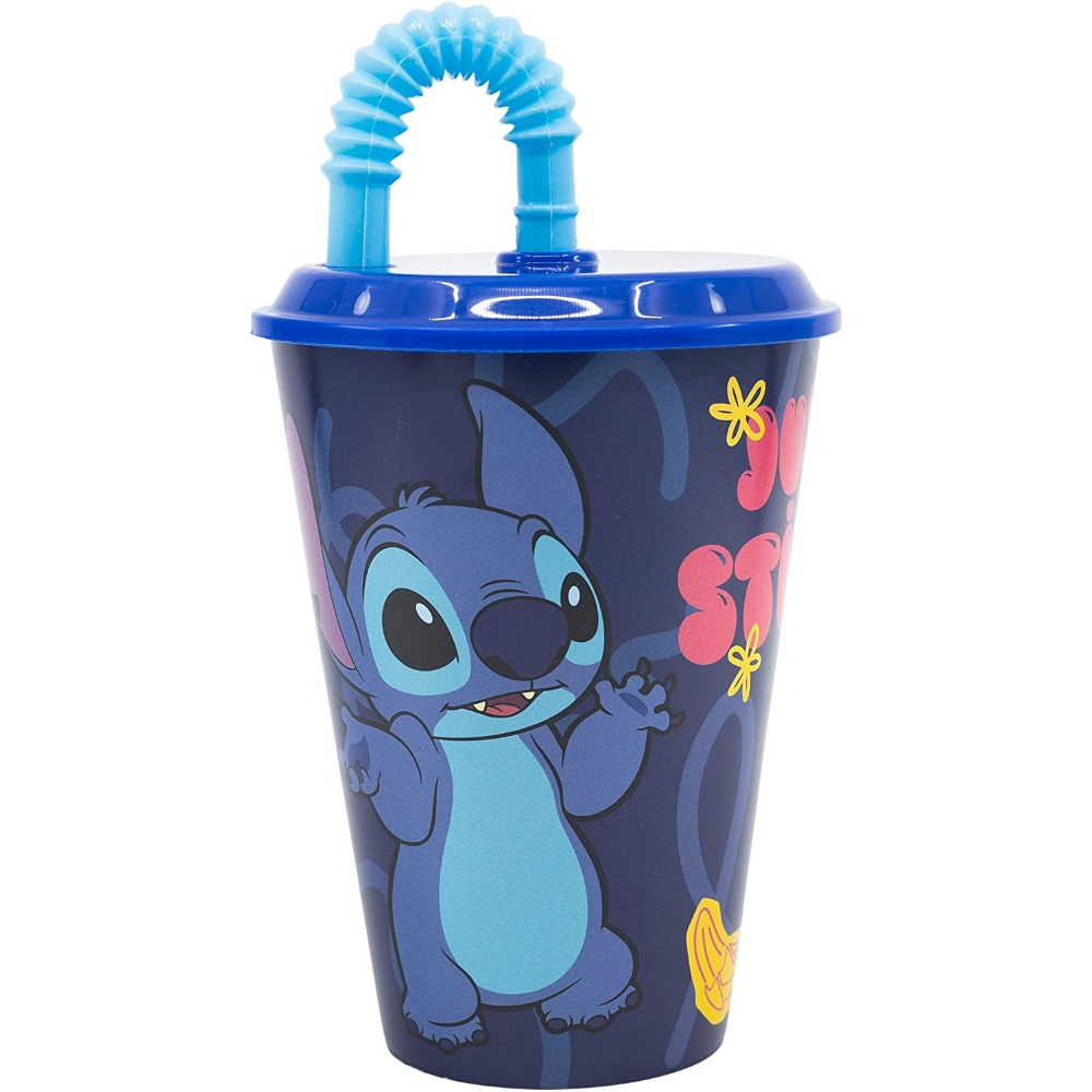 Bicchiere con Cannuccia Stitch DISNEY Semirigida Ml.430 - St75030
