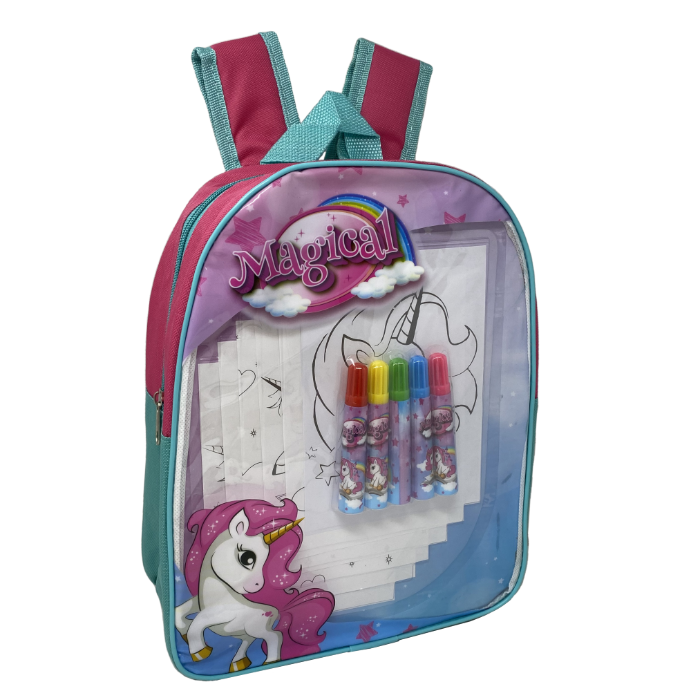 Zaino con Accessori Unicorno DISNEY 5 Pennarelli 6 Disegni Borsa Trasparente Cm.32 - Uni0784