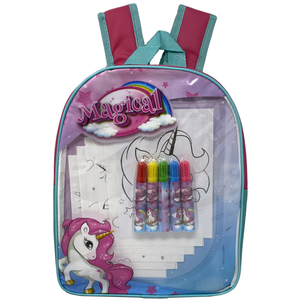 Zaino con Accessori Unicorno DISNEY 5 Pennarelli 6 Disegni Borsa Trasparente Cm.32 - Uni0784