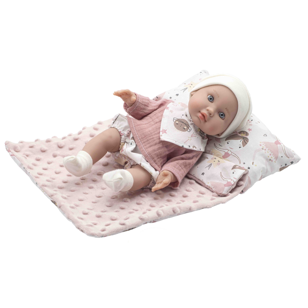 Bambola con Coperta e Cuscino Rauber 30 CM Accessori in Scatola - 3120rosa