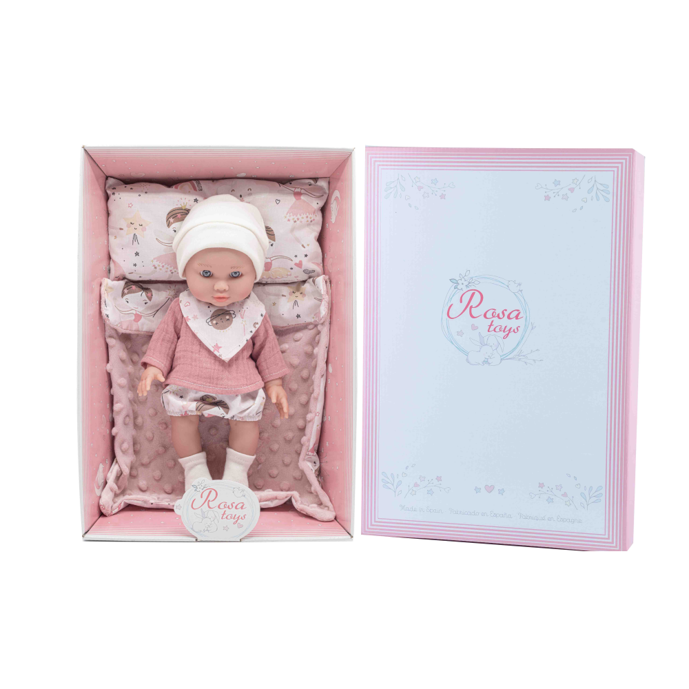 Bambola con Coperta e Cuscino Rauber 30 CM Accessori in Scatola - 3120rosa