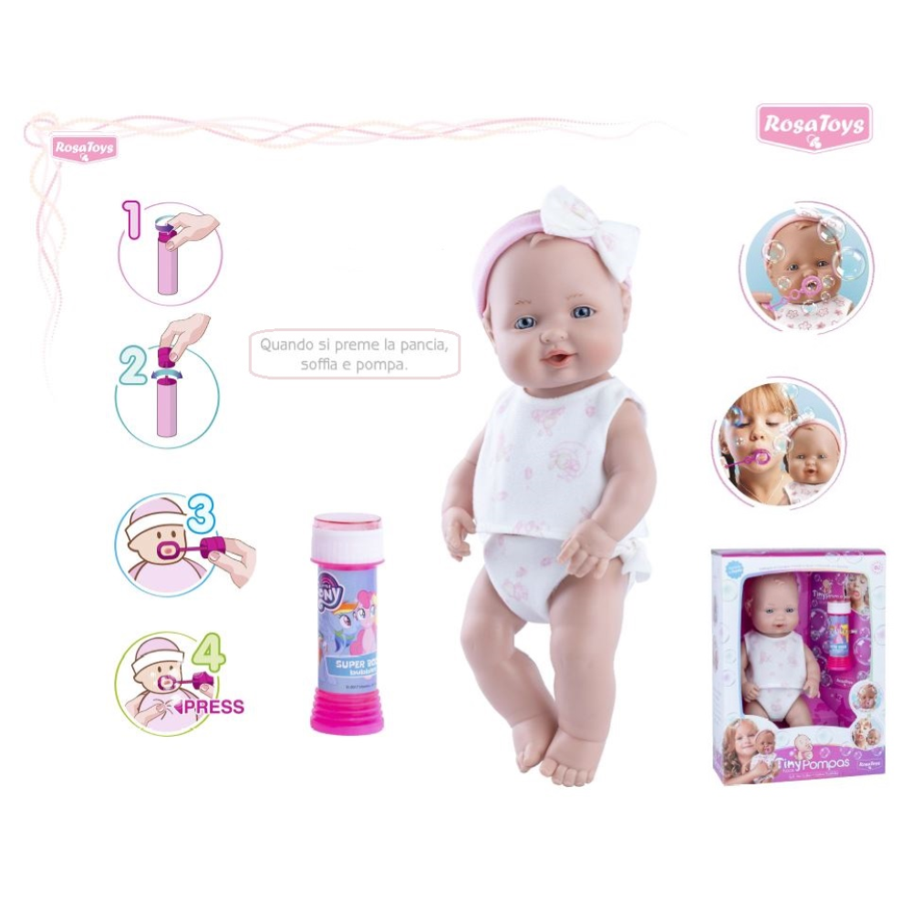 Bambola con Bolle di Sapone Rauber 35 CM Soffia Accessori in Scatola - 3908