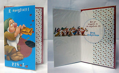 Biglietto Auguri DISNEY Sette Nani Buon Compleanno 17,5x11 CM Pisolo 01