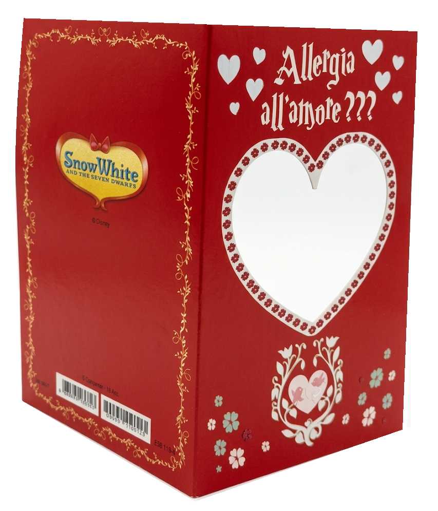 Biglietto Auguri DISNEY Eolo Biancaneve Romantico con Portafoto Cuore