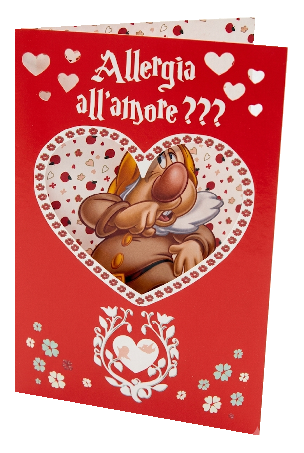 Biglietto Auguri DISNEY Eolo Biancaneve Romantico con Portafoto Cuore