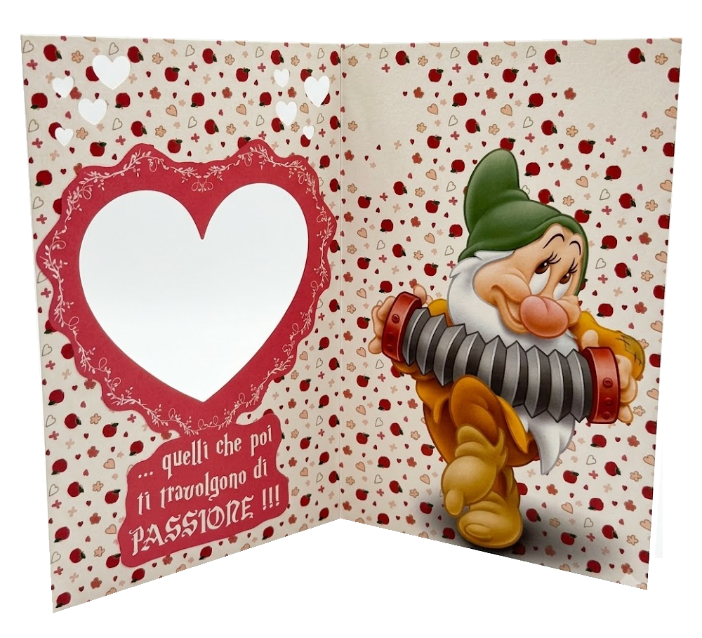 Biglietto Auguri DISNEY Mammolo Biancaneve Romantico con Portafoto Cuore