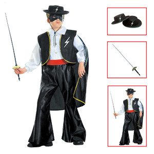 Vestito Carnevale + Accessori Zorro Bandito Mascherato Costume Cappello Fioretto 5/7 Anni Travestimento - 3867+6765z+3411z