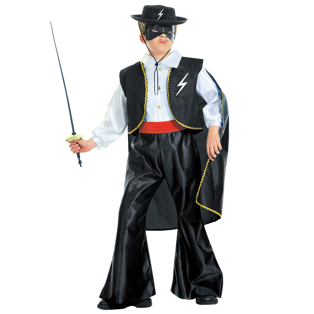 Vestito Carnevale + Accessori Zorro Bandito Mascherato Costume Cappello Fioretto 11/13 Anni Travestimento - 3867+6765z+3411z