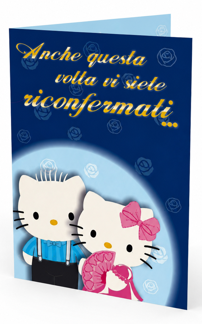 Biglietto Auguri Anniversario Hello Kitty con Coppa e Frase Originale
