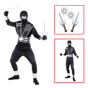 Vestito Carnevale + Accessori Mirror Ninja Costume Set Armi 5/7 Anni Travestimento - 0011+01205