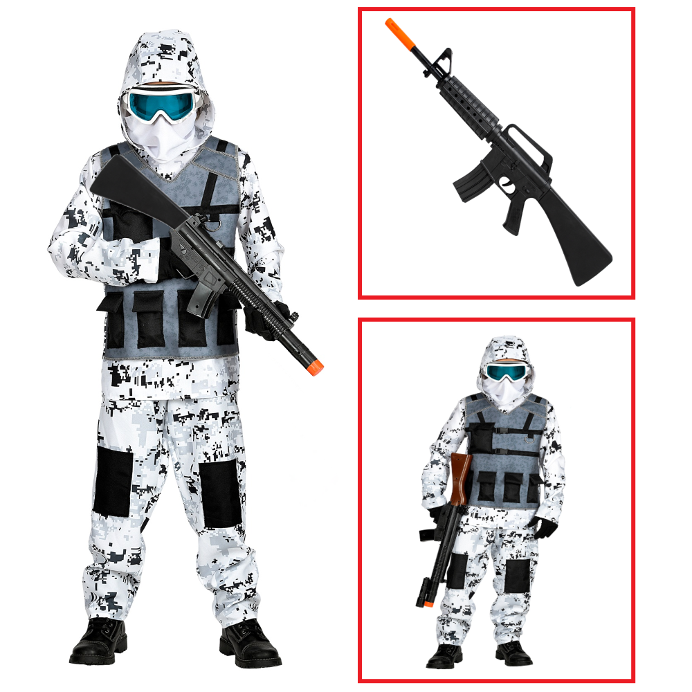 Vestito Carnevale + Accessori Artic Special Forces Fucile D'assalto Travestimento 4/5 Anni