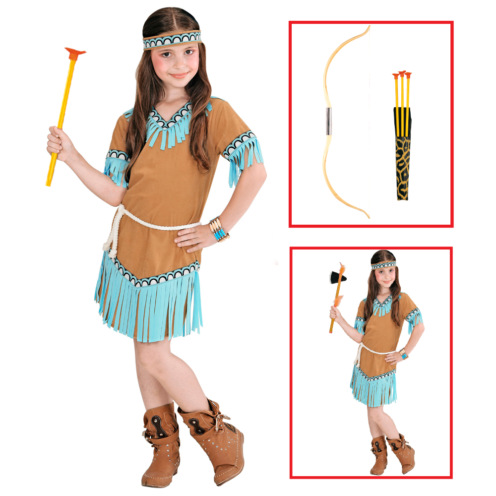 Vestito Carnevale + Accessori Indiana Costume Arco con Frecce Travestimento 2/3 Anni - 0665+2793b