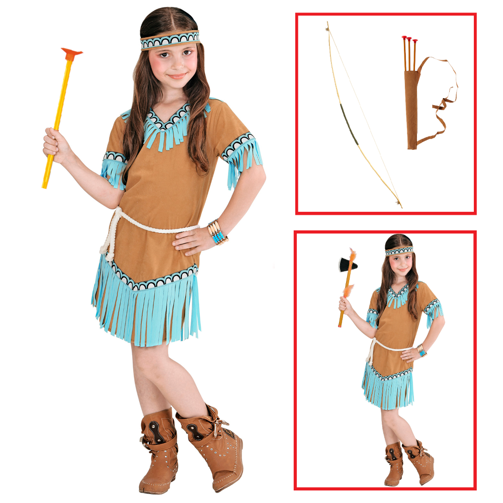 Vestito Carnevale + Accessori Indiana Costume Set Arciere Travestimento 5/7 Anni - 0665+27935