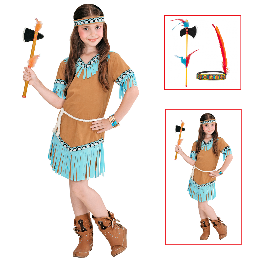 Vestito Carnevale + Accessori Indiana Costume Ascia Travestimento (2/3 Anni)