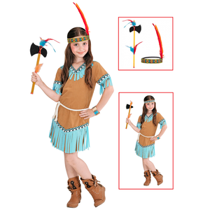Vestito Carnevale + Accessori Indiana Costume Ascia e Fascia con Piuma Travestimento 11/13 Anni - 0665+24509