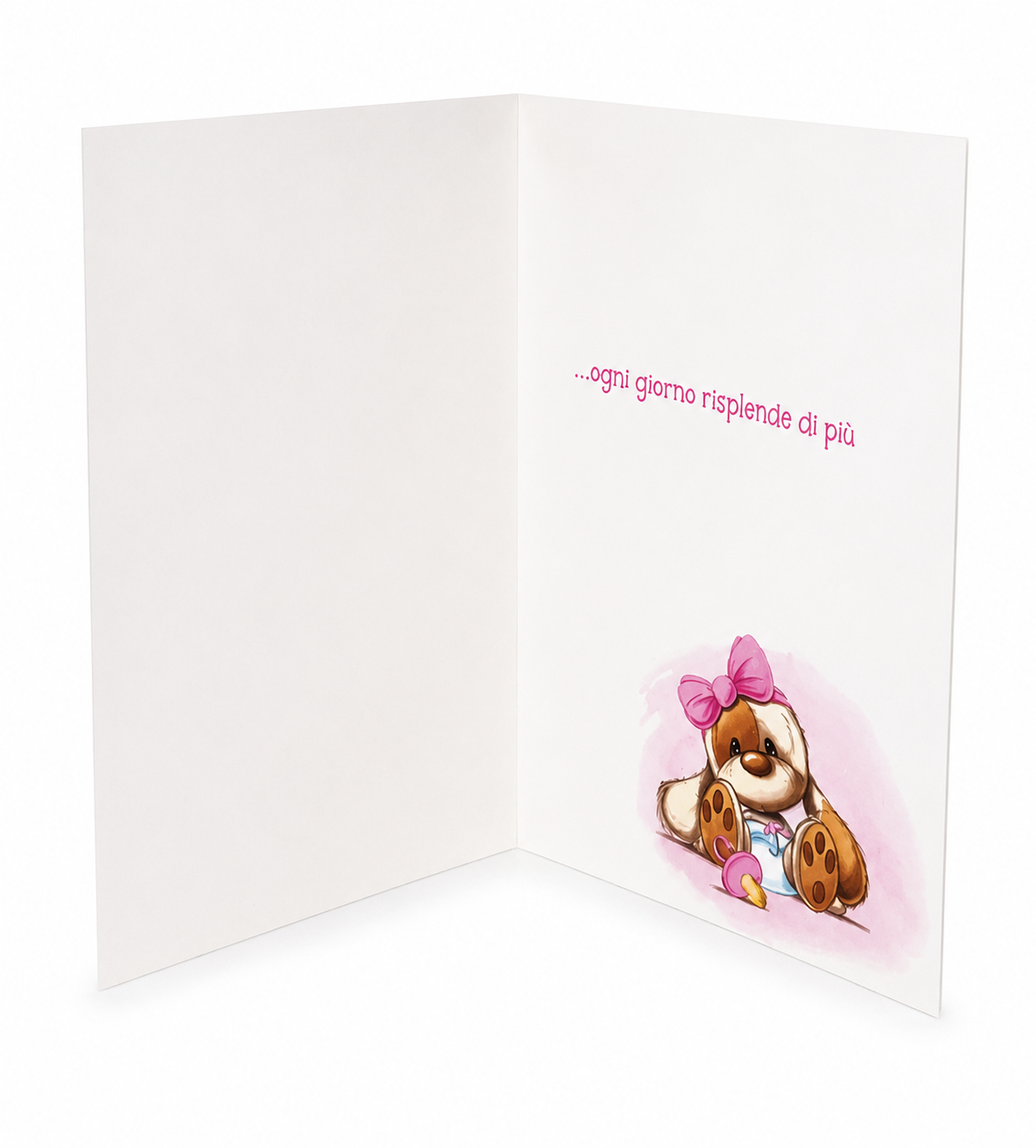 Biglietto Auguri Nascita Bimba 3d con Fiocco Rosa e Cagnolino
