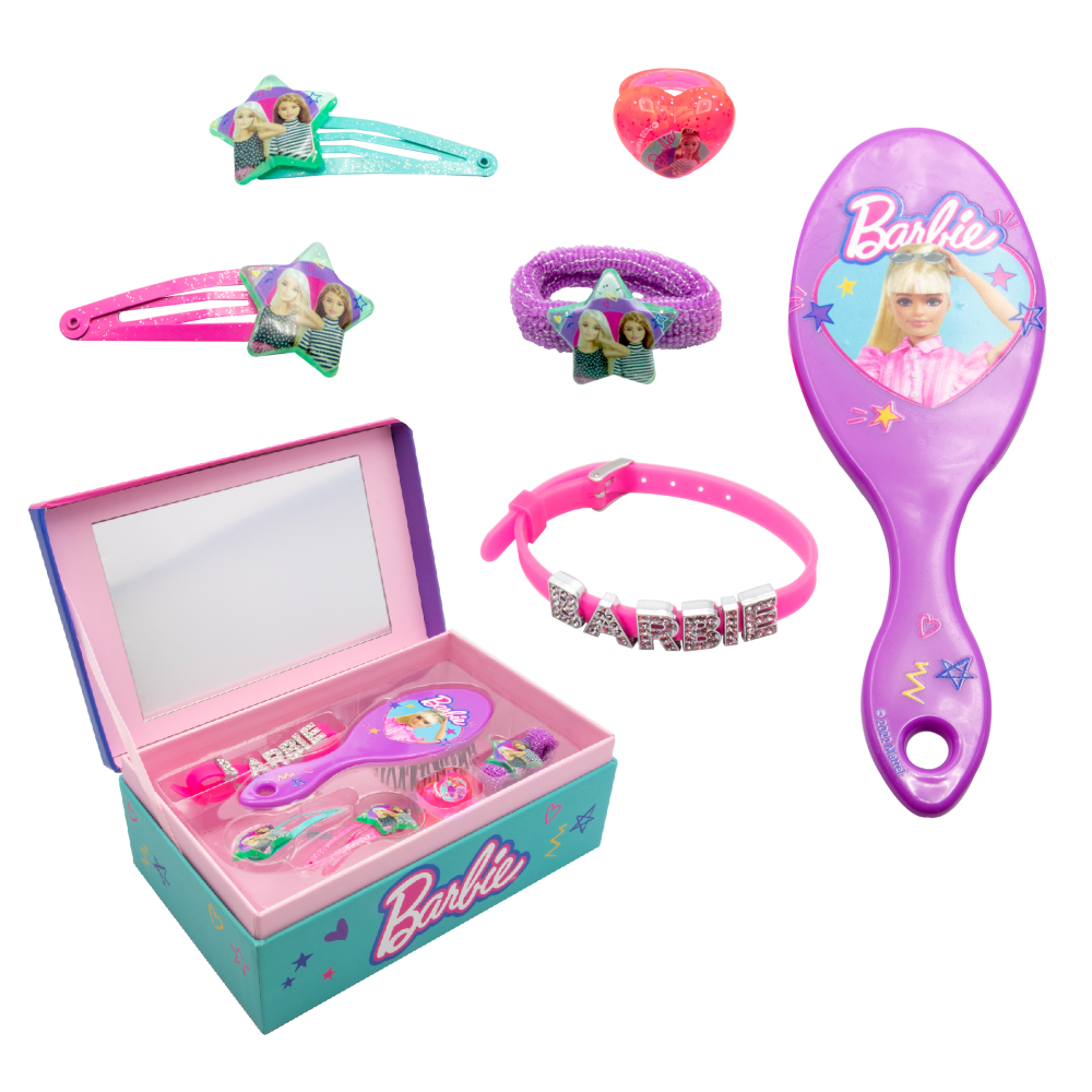 Portagioie Completo di Accessori Capelli 6 Pezzi Barbie in Confezione Regalo - 22783