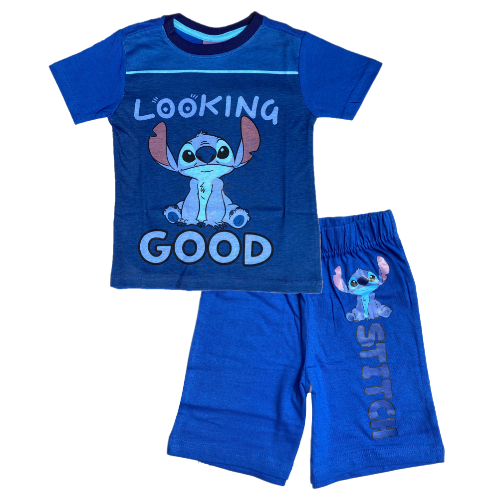 Pigiama Estivo Stitch DISNEY T-Shirt Maniche Corte Short 100% Cotone Bambino - Lil23-0398