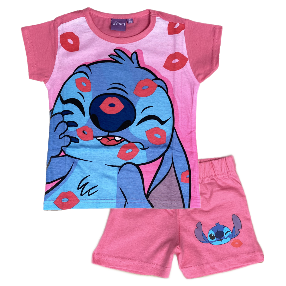 Pigiama Estivo Stitch DISNEY T-Shirt Maniche Corte Short 100% Cotone Bambino - Lil23-0176