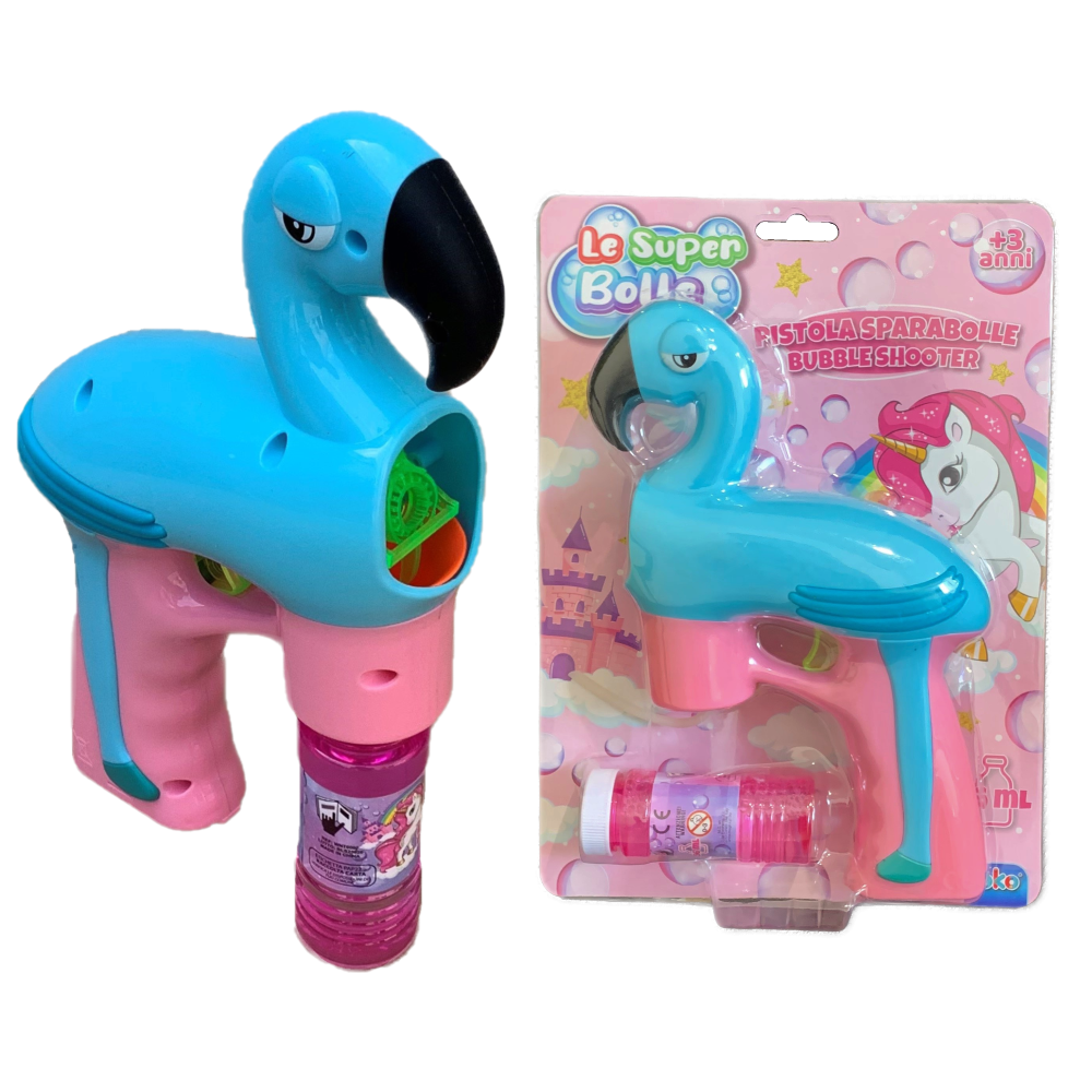 Pistola Sparabolle di Sapone Fenicottero Azzurro con Luci Gioco per Bambini - Wnt007