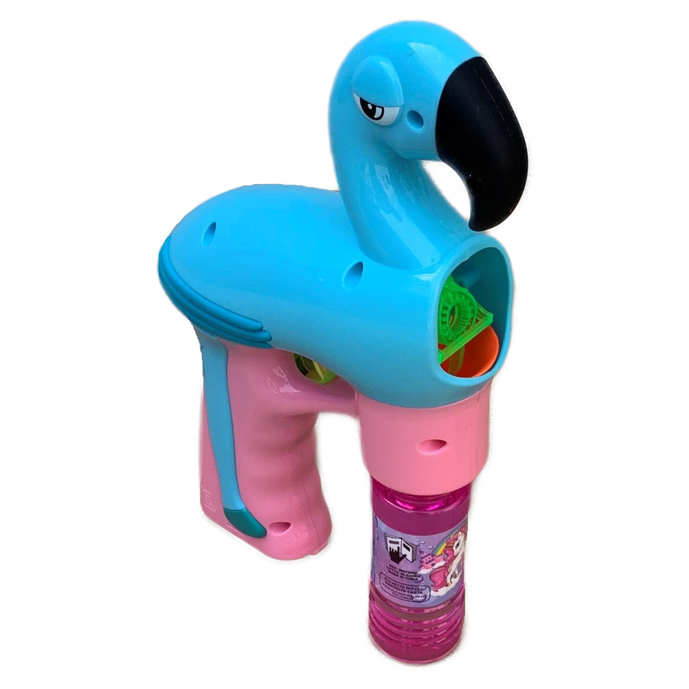 Pistola Sparabolle di Sapone Fenicottero Azzurro con Luci Gioco per Bambini - Wnt007