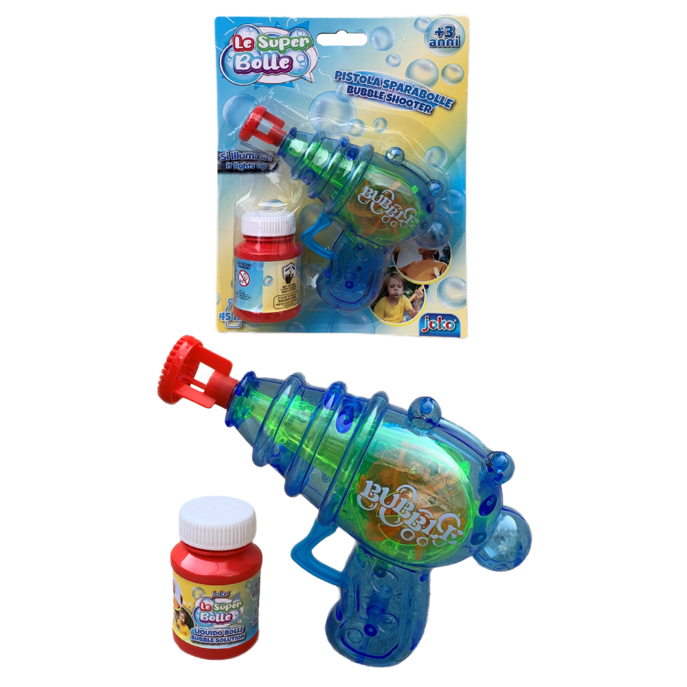 Pistola Sparabolle di Sapone Azzurra a Frizione con Luci Gioco per Bambini - Wnt0003