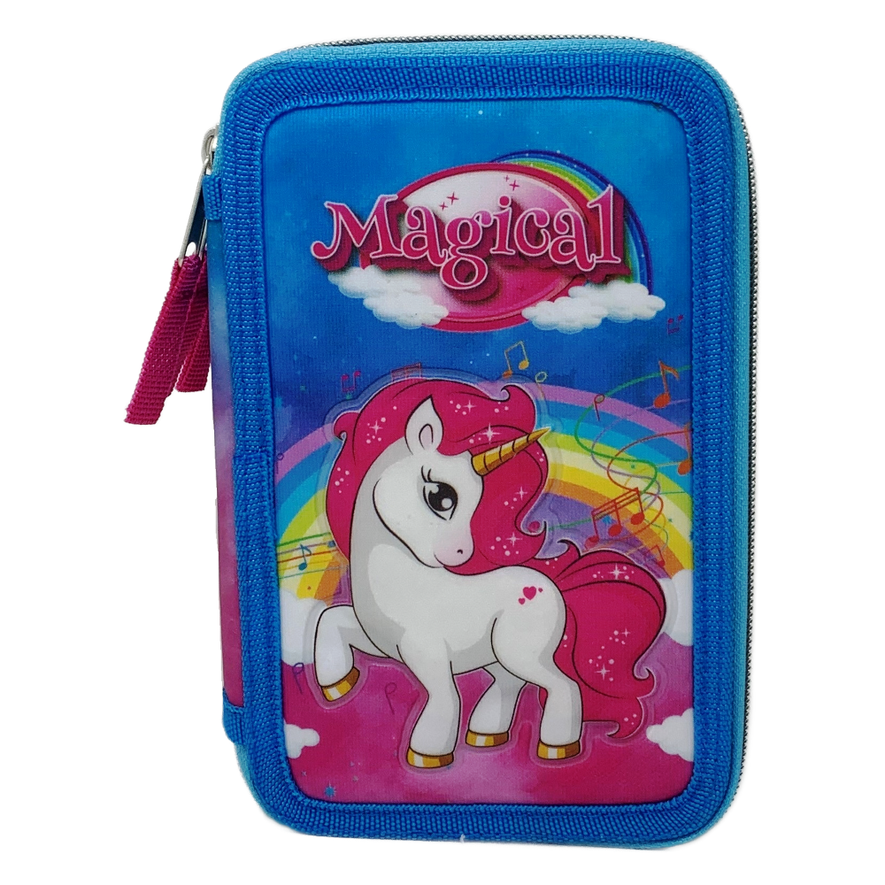 Zaino + Astuccio 3 Zip Unicorno Estensibile Scuola Elementare Colori Giotto