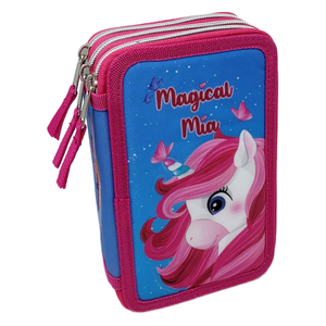Zaino + Astuccio 3 Zip Unicorno Mia Estensibile Scuola Elementare Colori Giotto