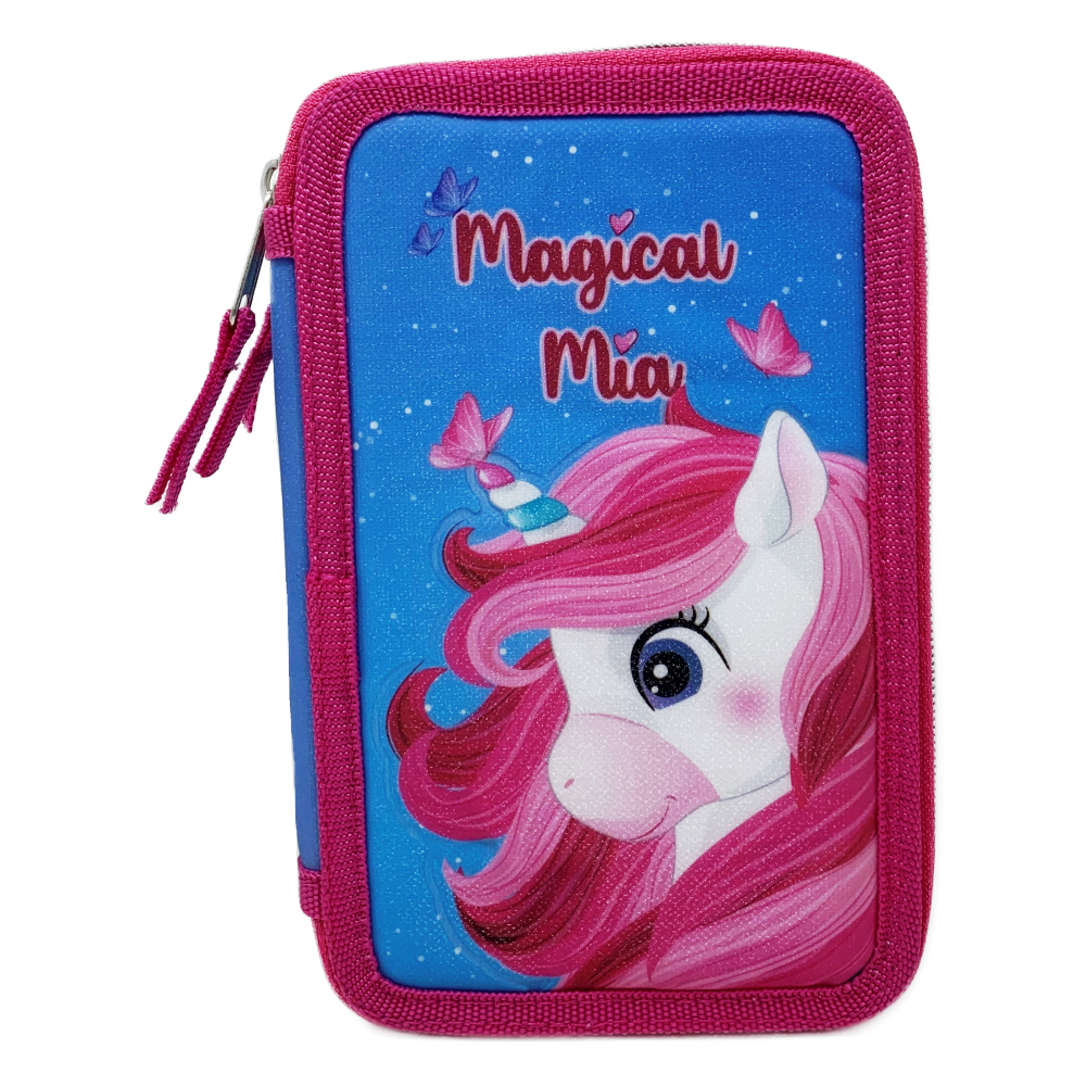 Astuccio Scuola 3d Unicorno Multiscomparto 3 Zip Portacolori Pennarelli Giotto - Uni0832-B