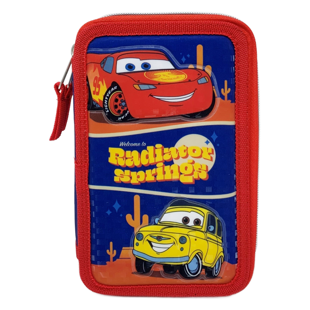 Astuccio Scuola 3d Cars DISNEY Saetta Mcqueen Multiscomparto 3 Zip Portacolori Pennarelli Giotto - Ca0832