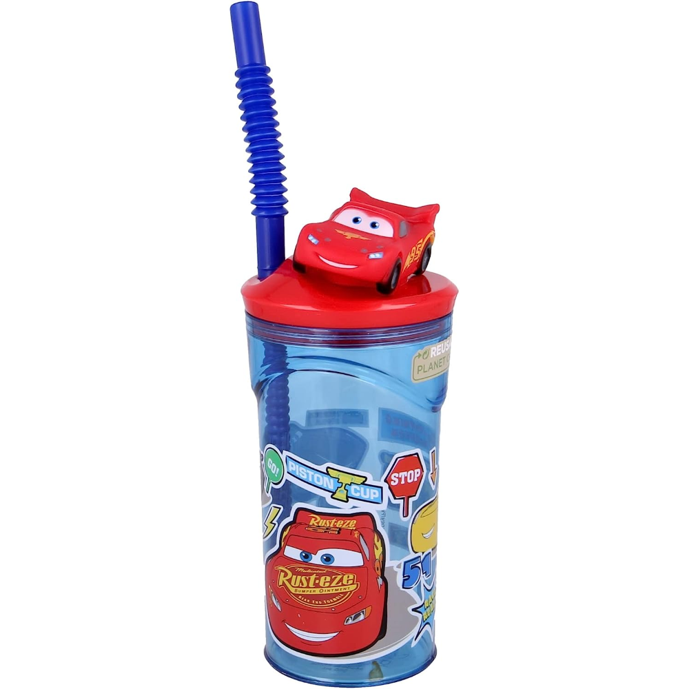 Bicchiere con Cannuccia Cars DISNEY Personaggio 3d Bpa Free 360 Ml - 51566