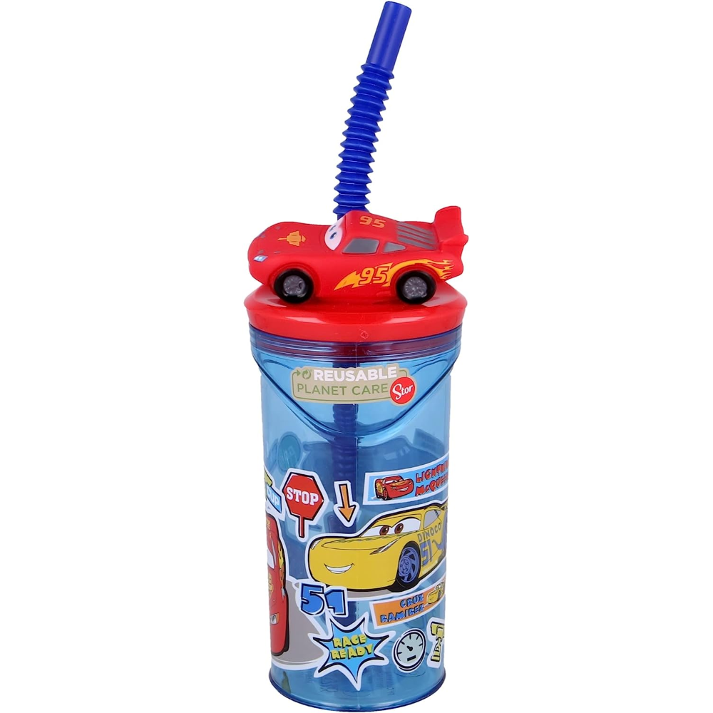 Bicchiere con Cannuccia Cars DISNEY Personaggio 3d Bpa Free 360 Ml - 51566