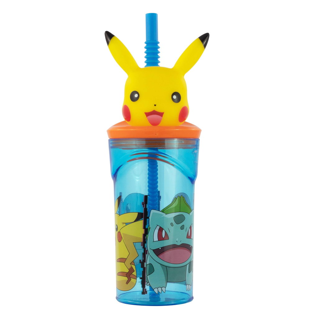 Bicchiere con Cannuccia Pikachu Pokemon Personaggio 3d Bpa Free 360 Ml - 08066