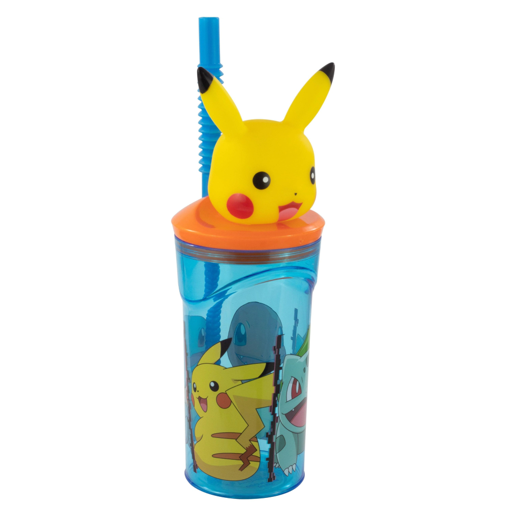 Bicchiere con Cannuccia Pikachu Pokemon Personaggio 3d Bpa Free 360 Ml - 08066