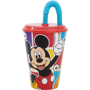 Set Bicchiere con Cannuccia e Portamerenda Topolino DISNEY 2 Pezzi in Plastica Riutilizzabile Bpa Free