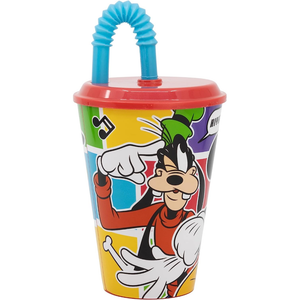 Set Bicchiere con Cannuccia e Portamerenda Topolino DISNEY 2 Pezzi in Plastica Riutilizzabile Bpa Free