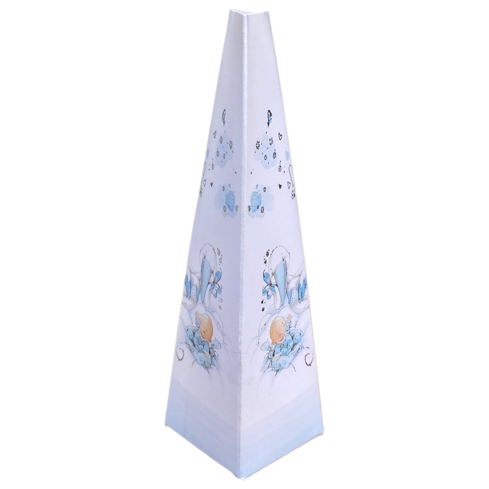 Bomboniera Astuccio Piramide Cicogna Celeste Scatolina Kit 10 Pezzi Senza Confetti