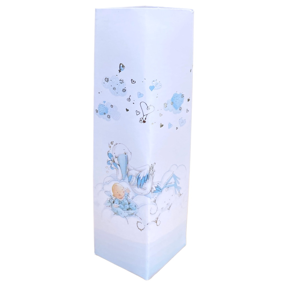 Bomboniera Astuccio Piramide Cicogna Celeste Scatolina Kit 10 Pezzi Senza Confetti