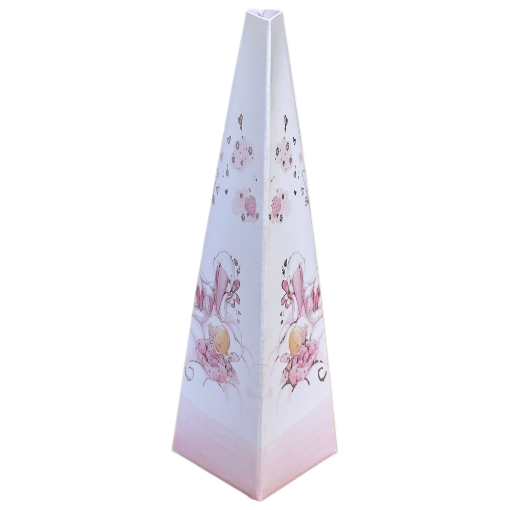 Bomboniera Astuccio Piramide Cicogna Rosa Scatolina Kit 10 Pezzi Senza Confetti