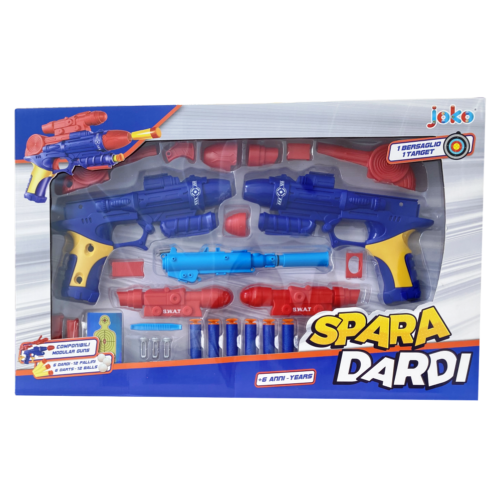 Set Pistola Spara Dardi 2 Blaster con Accessori 6 Dardi 12 Pallini 2 Bersagli Gioco - Toy0509