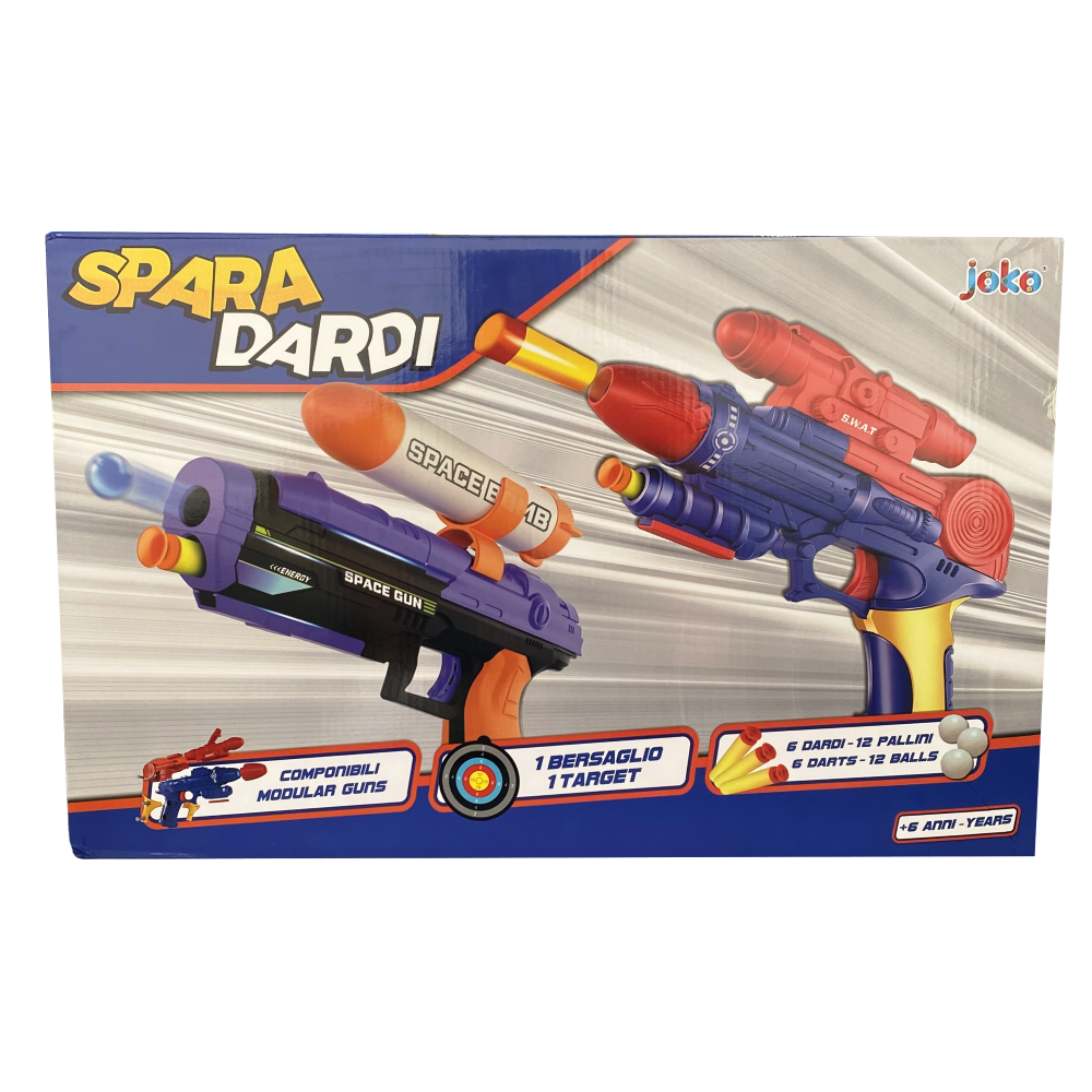Set Pistola Spara Dardi 2 Blaster con Accessori 6 Dardi 12 Pallini 2 Bersagli Gioco - Toy0509