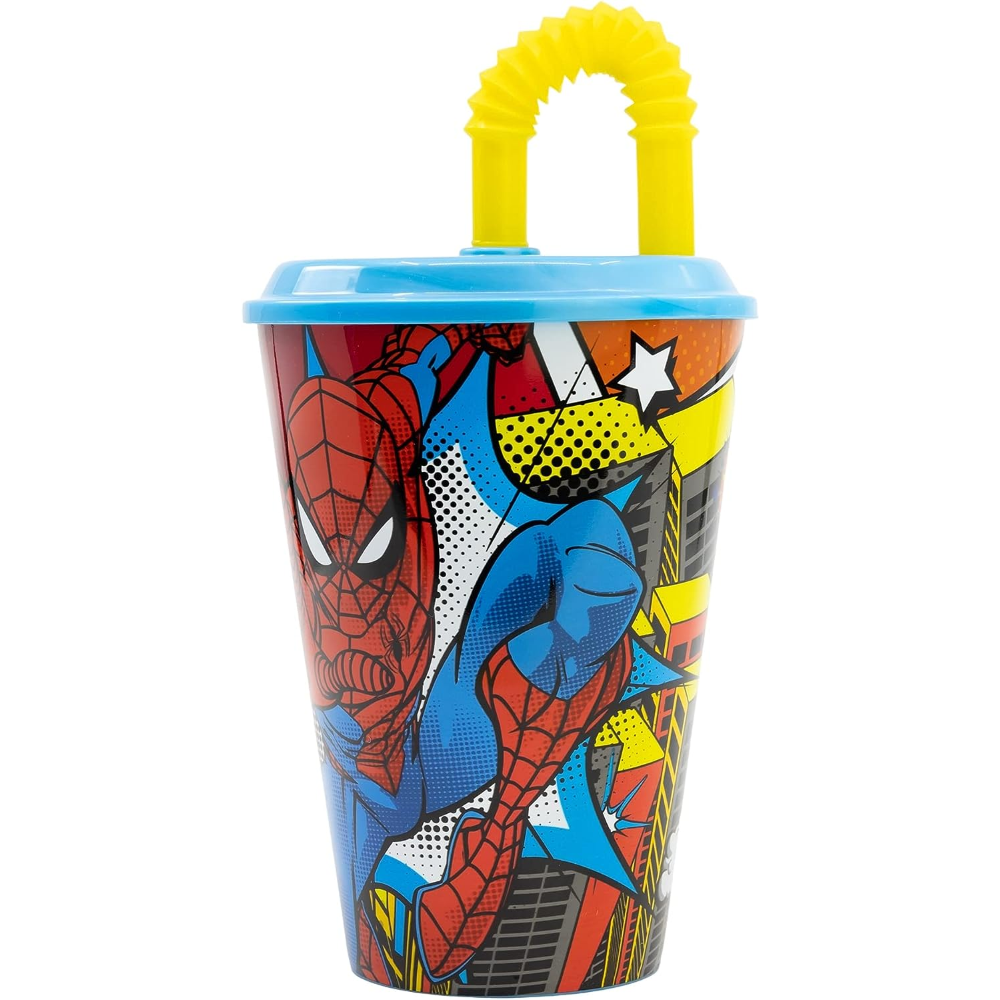 Bicchiere con Cannuccia Spiderman MARVEL in Plastica Riutilizzabile Semirigida Ml.430 - St74730