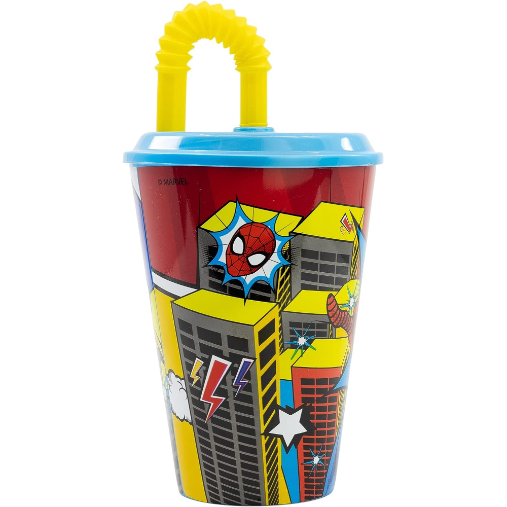 Bicchiere con Cannuccia Spiderman MARVEL in Plastica Riutilizzabile Semirigida Ml.430 - St74730