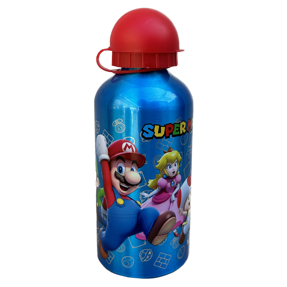 Set Borraccia in Alluminio e Portamerenda Multiscomparto Super Mario 2 Pezzi Bpa Free